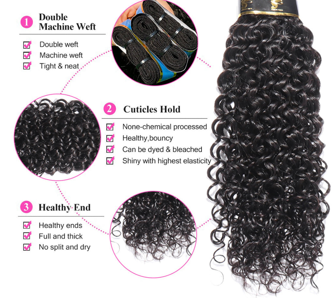 (Jlxr) Italian Curly Human Hair Bundles with Closure Brazilian Virgin Hair Free Shipping