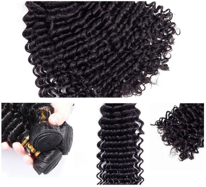 (Jlxr)3 Bundles Deep Wave Virgin Hair 100% Unprocessed Human Hair Weave Free Shipping