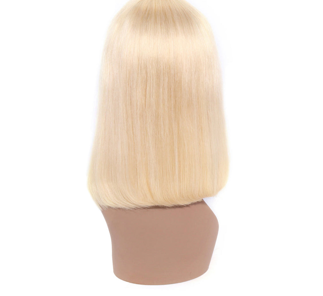 (Jlxr)613 Bob Wig with Bangs Glueless 150% Density Brazilian Human Hair None Lace Machine Made Blonde Straight Wigs