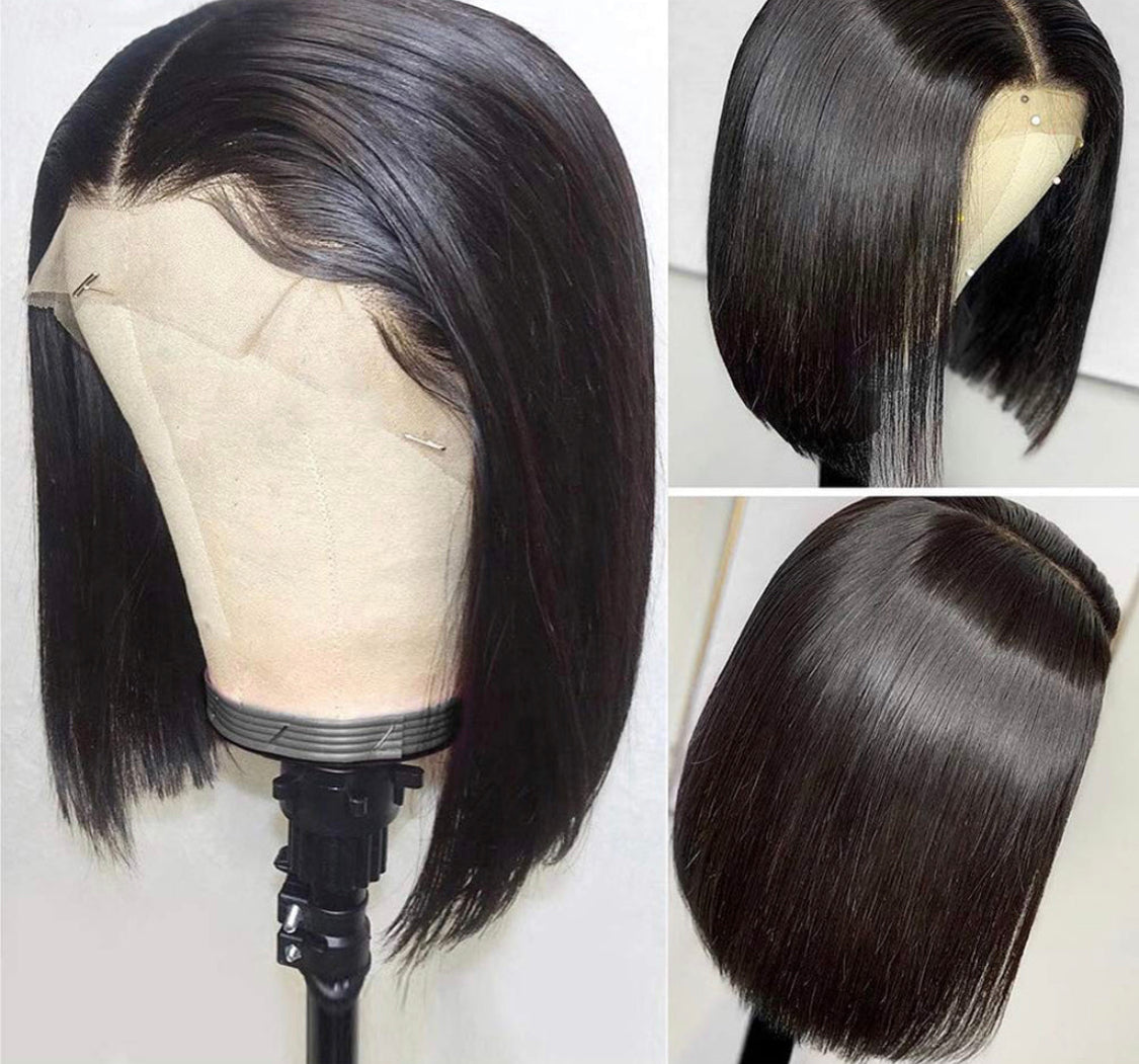 (Jlxr)13x6 Front Lace Straight Bob Wig Full Thick Brazilian Virgin Hair Wig