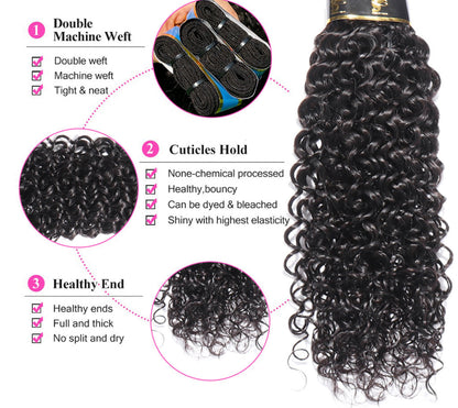 (Jlxr) Italian Curly Human Hair Bundles with Closure Brazilian Virgin Hair Free Shipping