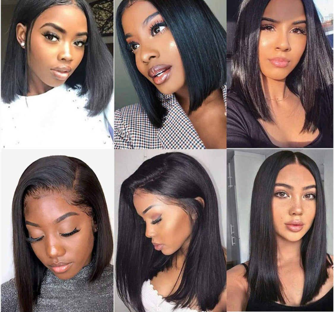 (Jlxr)13x6 Front Lace Straight Bob Wig Full Thick Brazilian Virgin Hair Wig