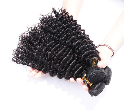 (Jlxr)3 Bundles Deep Wave Virgin Hair 100% Unprocessed Human Hair Weave Free Shipping