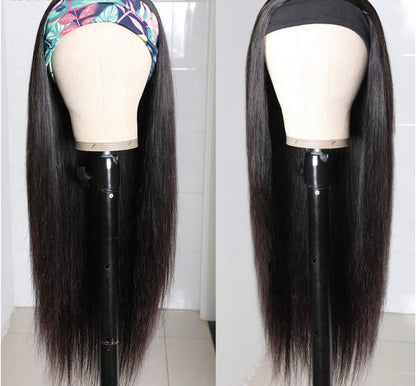 (Jlxr) Headband Wig Brazilian Hair Straight Glueless None Lace Machine Made Wig