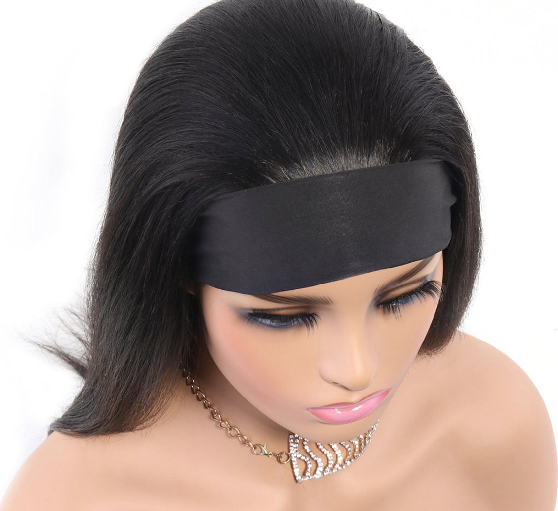 (Jlxr) Headband Wig Brazilian Hair Straight Glueless None Lace Machine Made Wig