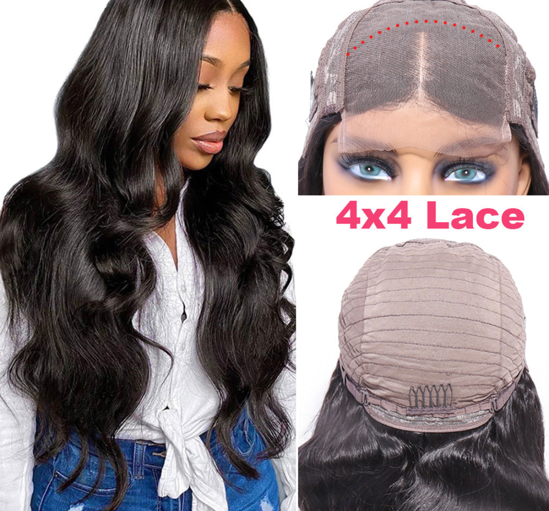 (Jlxr)100% Human Hair Wigs Body Wave 4x4 Front Lace Wig with Free Shipping