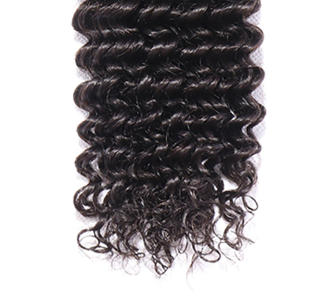 (Jlxr) Deep Wave Human Hair Bundles With Closure Brazilian Hair Weave With Closure