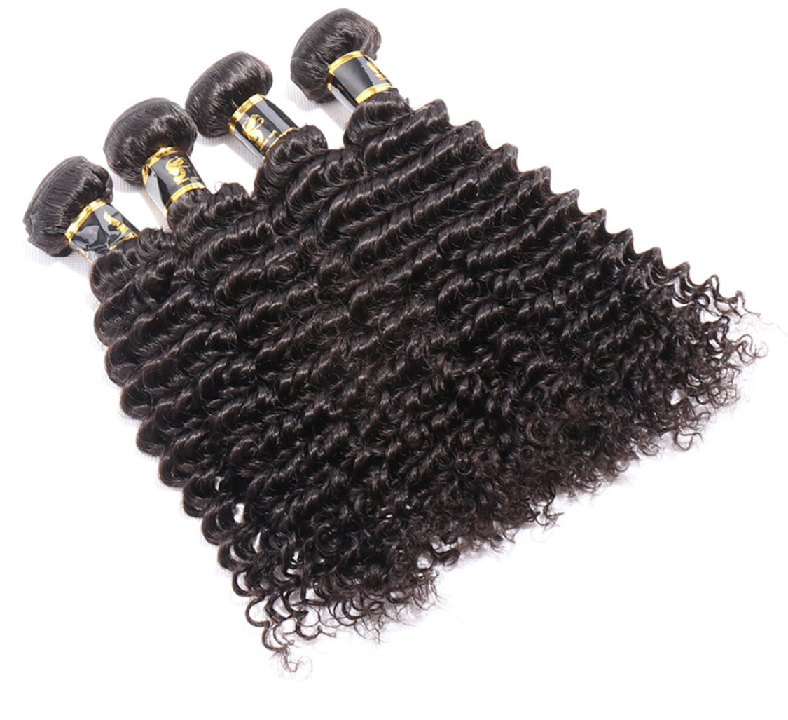 (Jlxr) Deep Wave Human Hair Bundles With Closure Brazilian Hair Weave With Closure