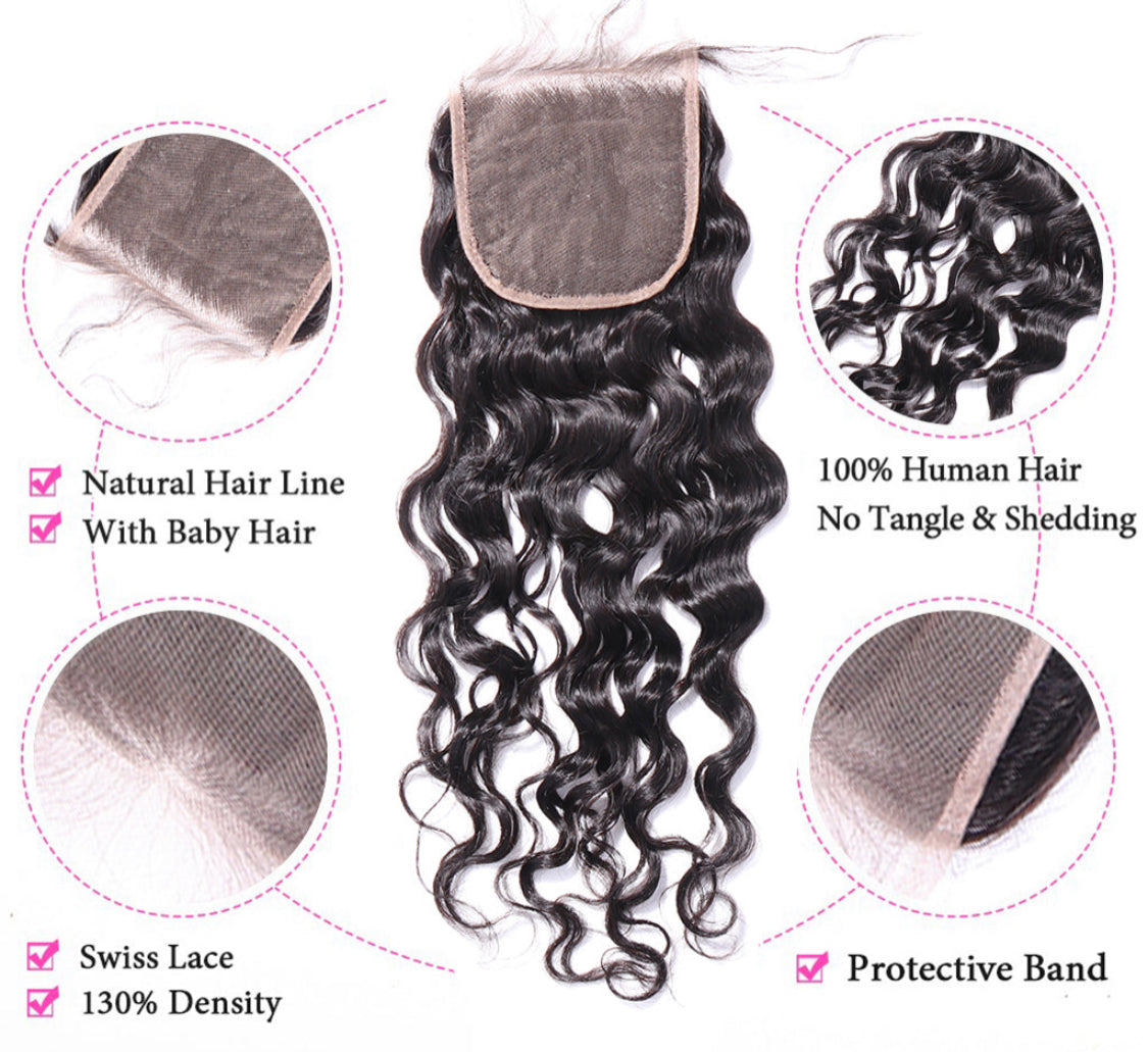 (Jlxr)Brazilian Virgin Hair Bundles with Closure Loose Deep Wave Human Hair