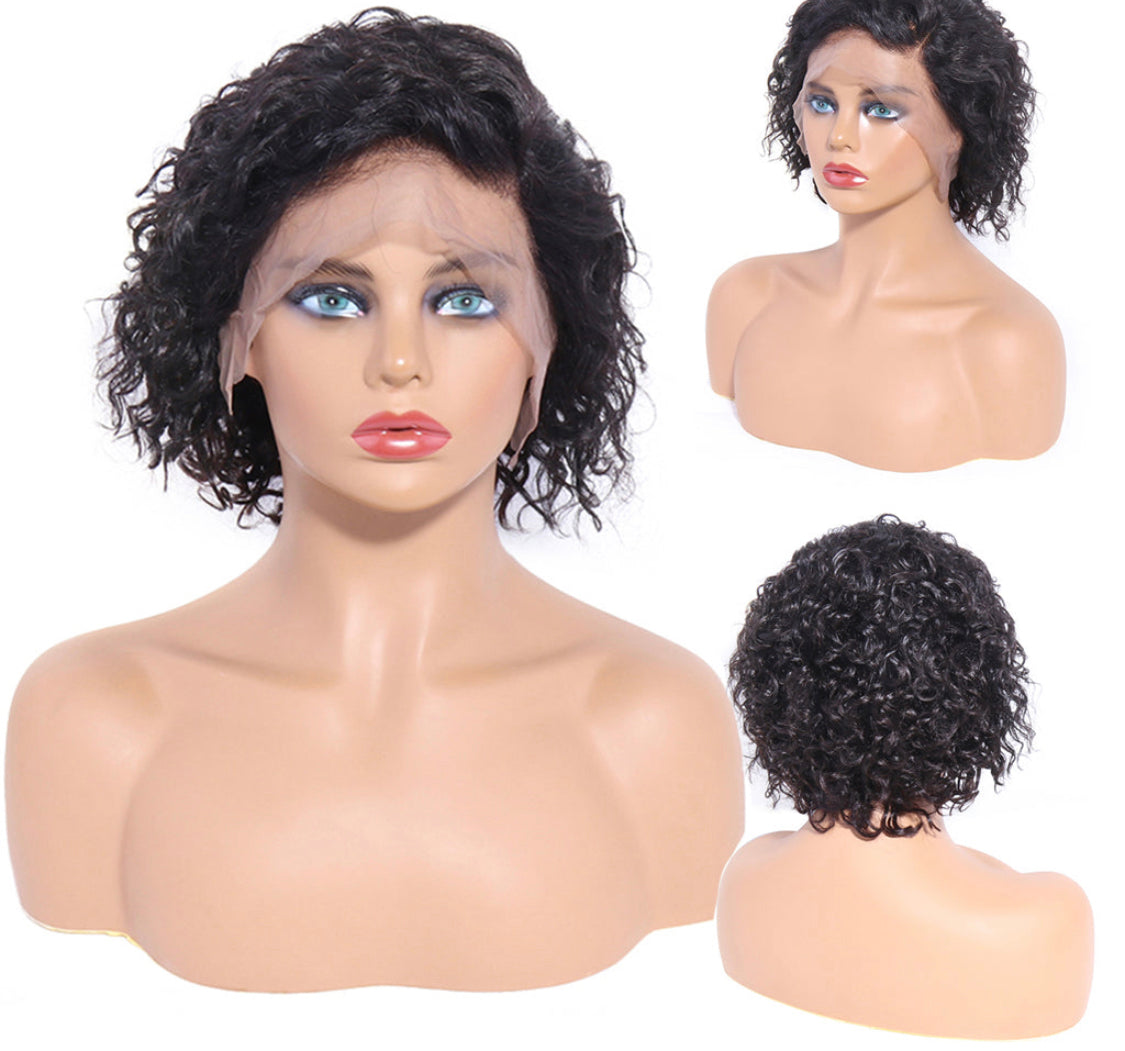 (Jlxr) Pixie Cut Lace Wig Preplucked Short Human Hair Wigs Curly 13x4 Lace Glueless Wigs