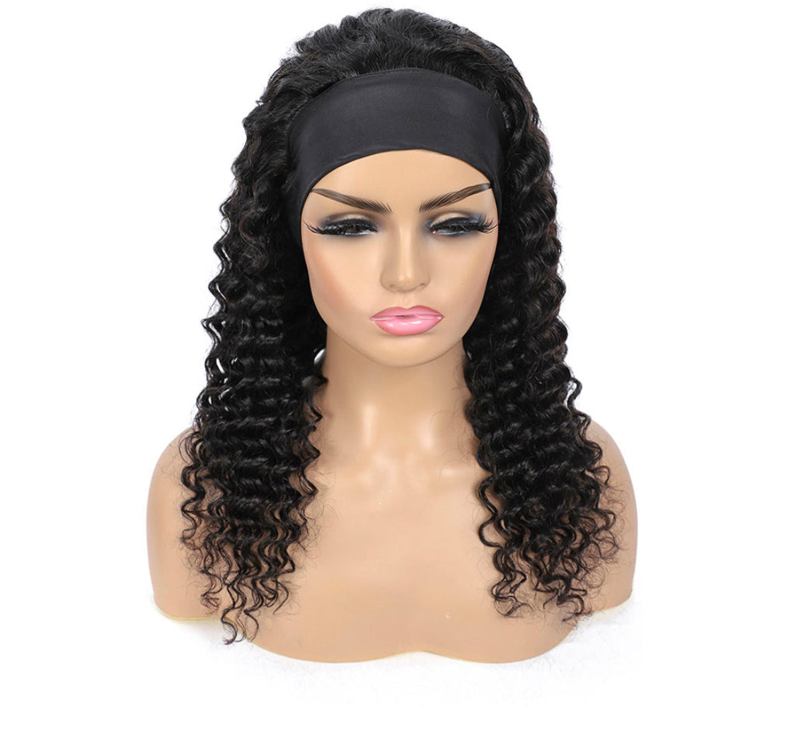 (Jlxr)Headband Wig Brazilian Hair Deep Wave None Lace Glueless Human Hair Wigs