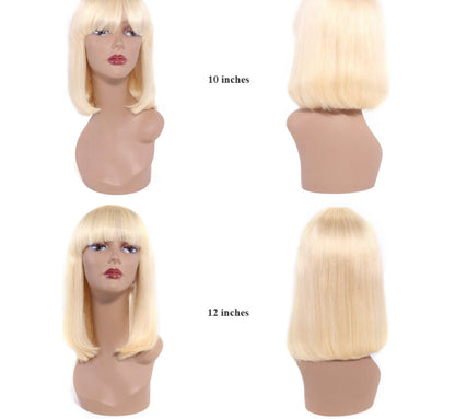 (Jlxr)613 Bob Wig with Bangs Glueless 150% Density Brazilian Human Hair None Lace Machine Made Blonde Straight Wigs