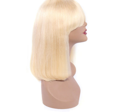 (Jlxr)613 Bob Wig with Bangs Glueless 150% Density Brazilian Human Hair None Lace Machine Made Blonde Straight Wigs