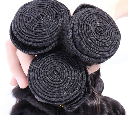 (Jlxr)Brazilian Virgin Hair Bundles with Closure Loose Deep Wave Human Hair