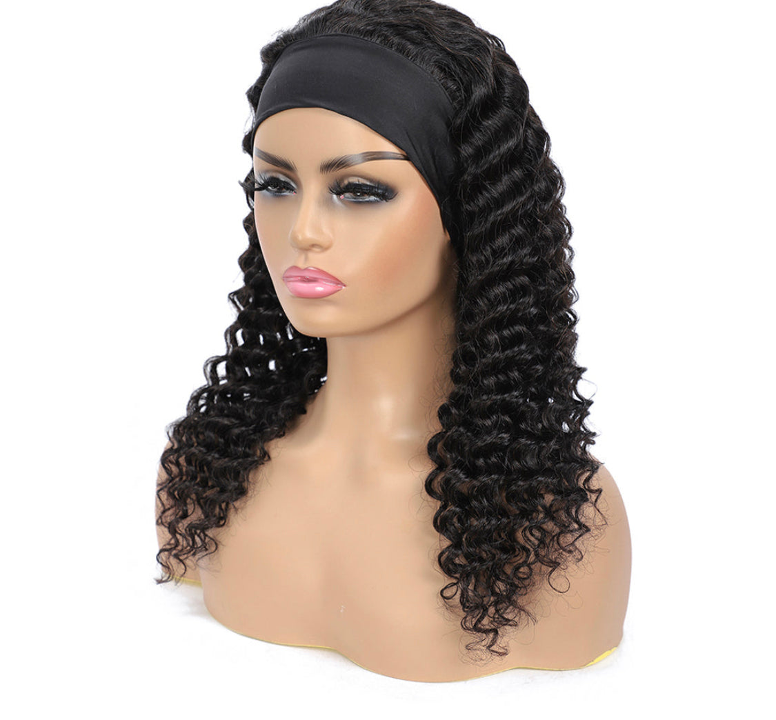 (Jlxr)Headband Wig Brazilian Hair Deep Wave None Lace Glueless Human Hair Wigs