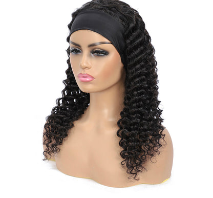 (Jlxr)Headband Wig Brazilian Hair Deep Wave None Lace Glueless Human Hair Wigs