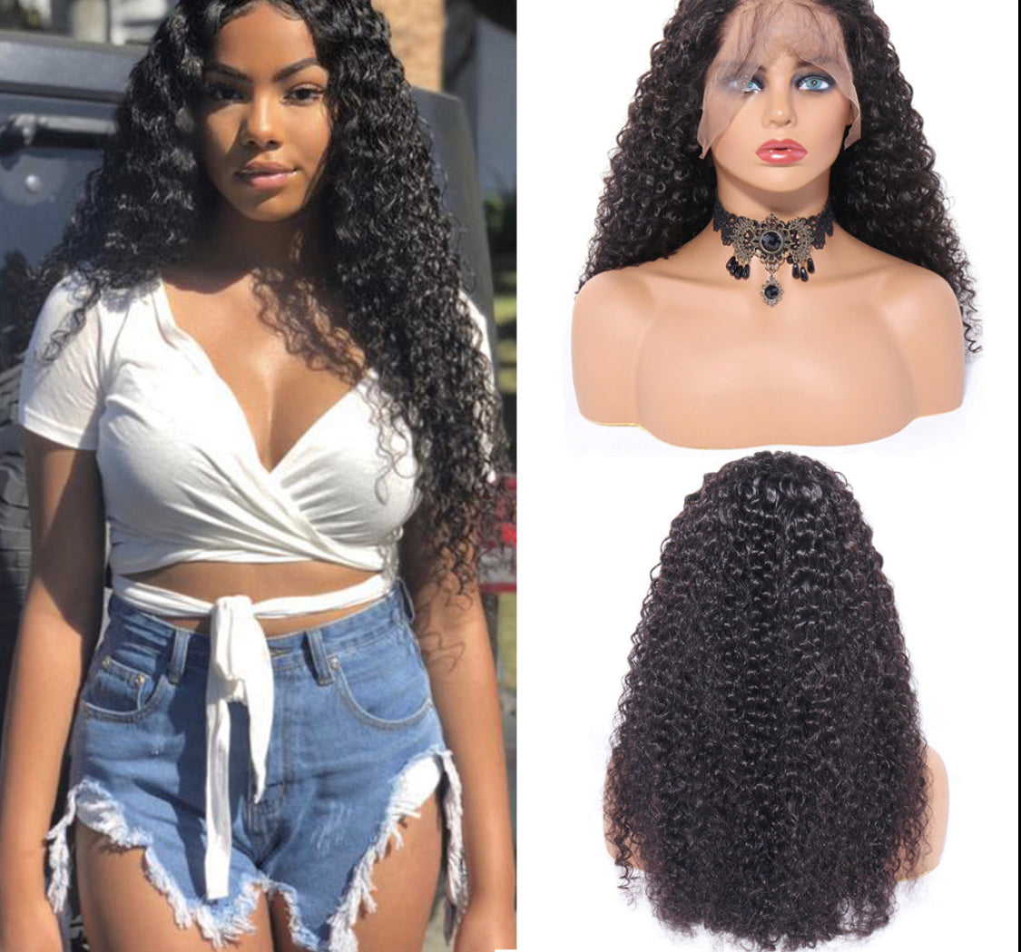 (Jlxr)Wigs For Black Women Remy Human Hair Kinky Curly 13x4 Front Lace Wig 150% Pre Plucked with Baby Hair