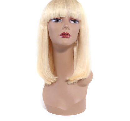 (Jlxr)613 Bob Wig with Bangs Glueless 150% Density Brazilian Human Hair None Lace Machine Made Blonde Straight Wigs