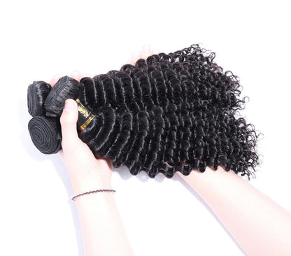 (Jlxr)3 Bundles Deep Wave Virgin Hair 100% Unprocessed Human Hair Weave Free Shipping