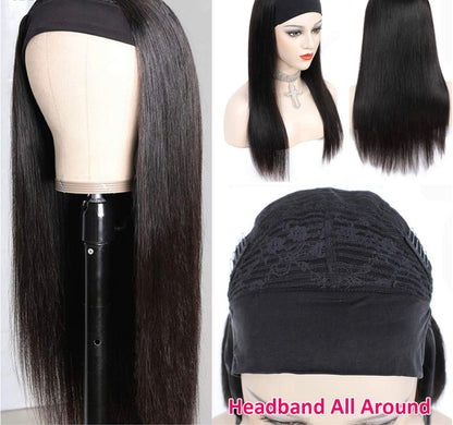 (Jlxr) Headband Wig Brazilian Hair Straight Glueless None Lace Machine Made Wig