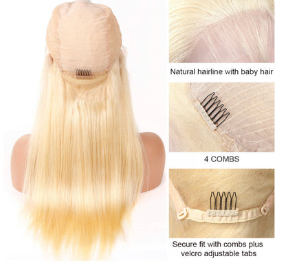 (Jlxr)Blonde 613 Front Lace Wig Human Hair Wigs For Women Straight 13x4 Lace Frontal Wig