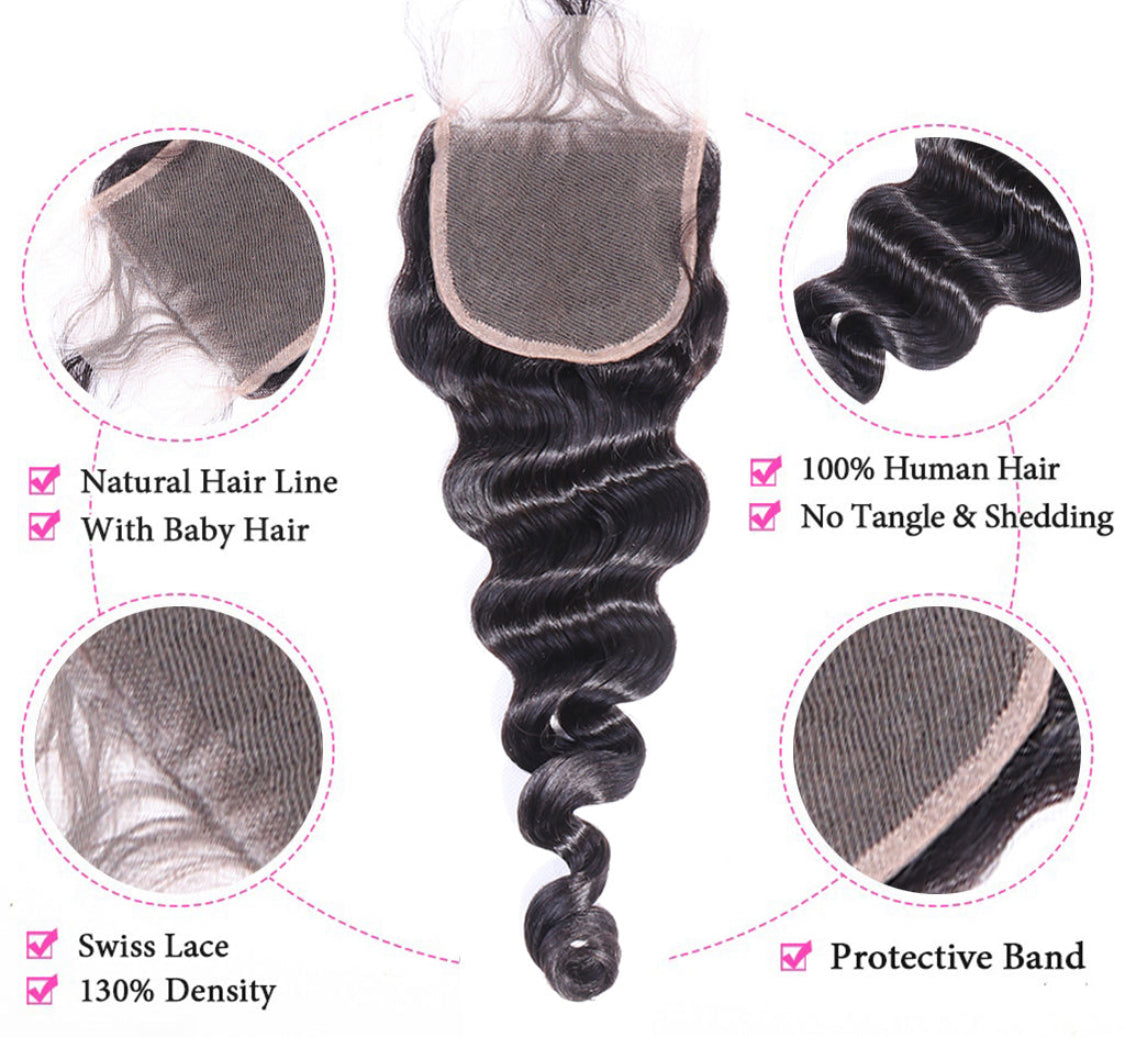 (Jlxr) Brazilian Hair Loose Wave Bundles with Closure 100% Natural with Free Shipping