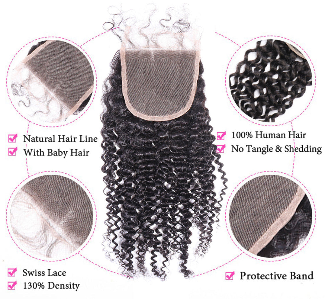 (Jlxr)Hair Kinky Curly Bundles With Closure 3 Bundles Virgin Human Hair Free Shipping