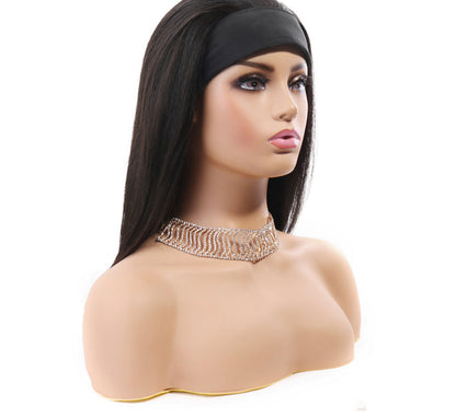 (Jlxr) Headband Wig Brazilian Hair Straight Glueless None Lace Machine Made Wig